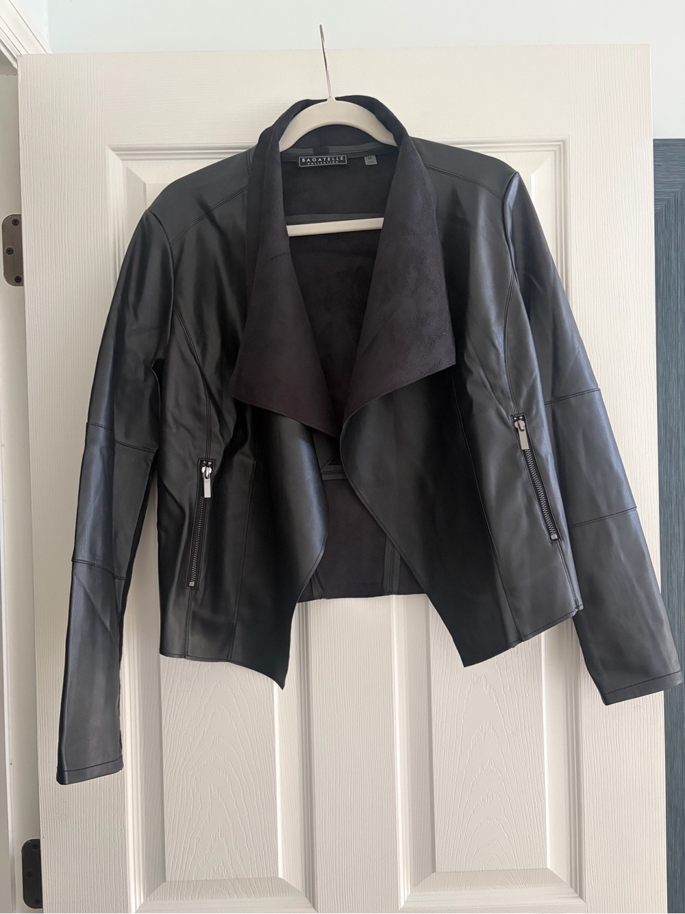 Bagatelle Black Faux Leather Waterfall Zip Jacket